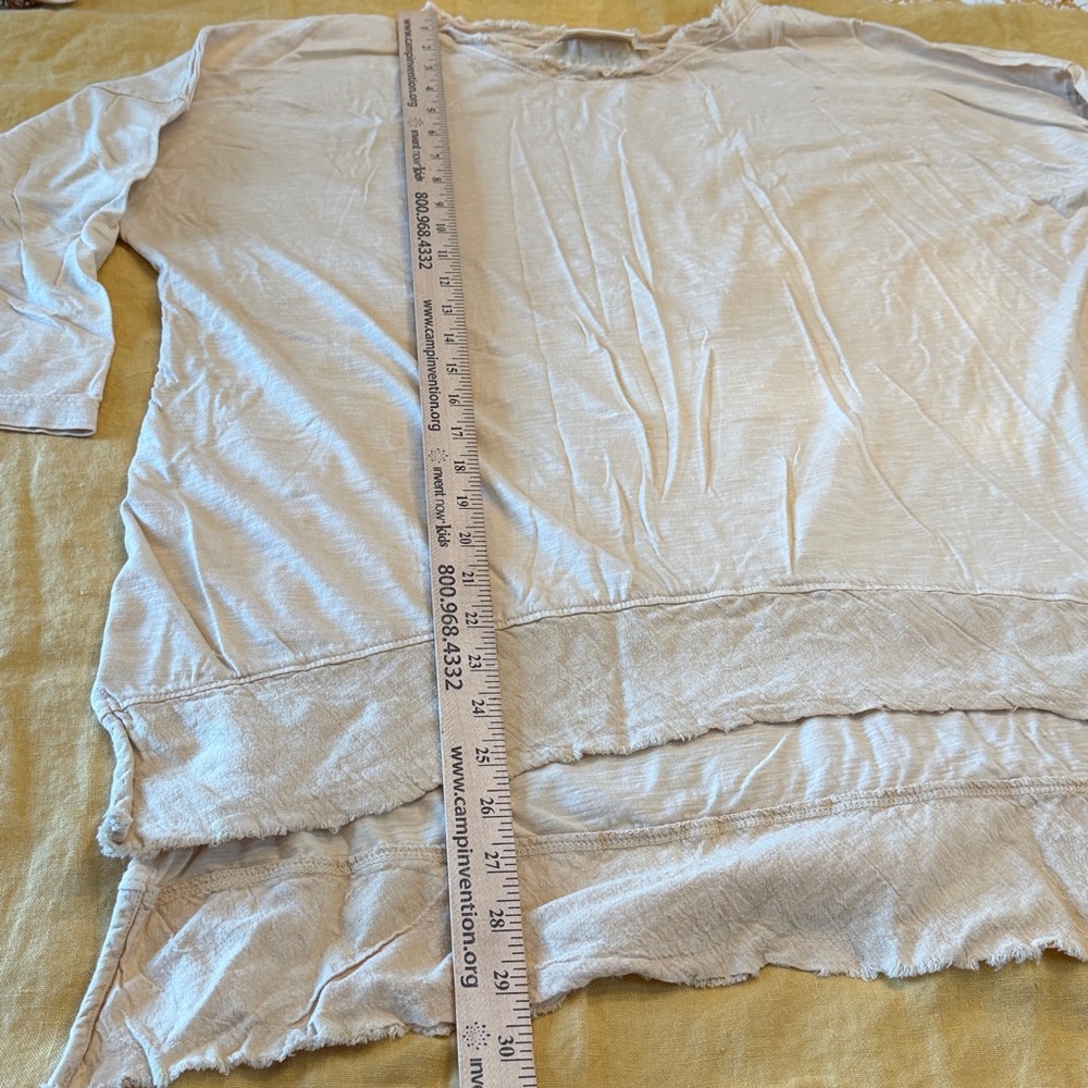 Paper Lace Relaxed Star-Back hi-low Top in natural ivory cotton elbow sleeves lg - Picture 7 of 9